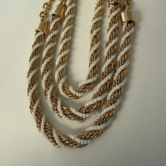 BCBG Max Azria Gold White 3 Strand Rope Chain Necklace Heavy Vintage-Inspired - Picture 9 of 13